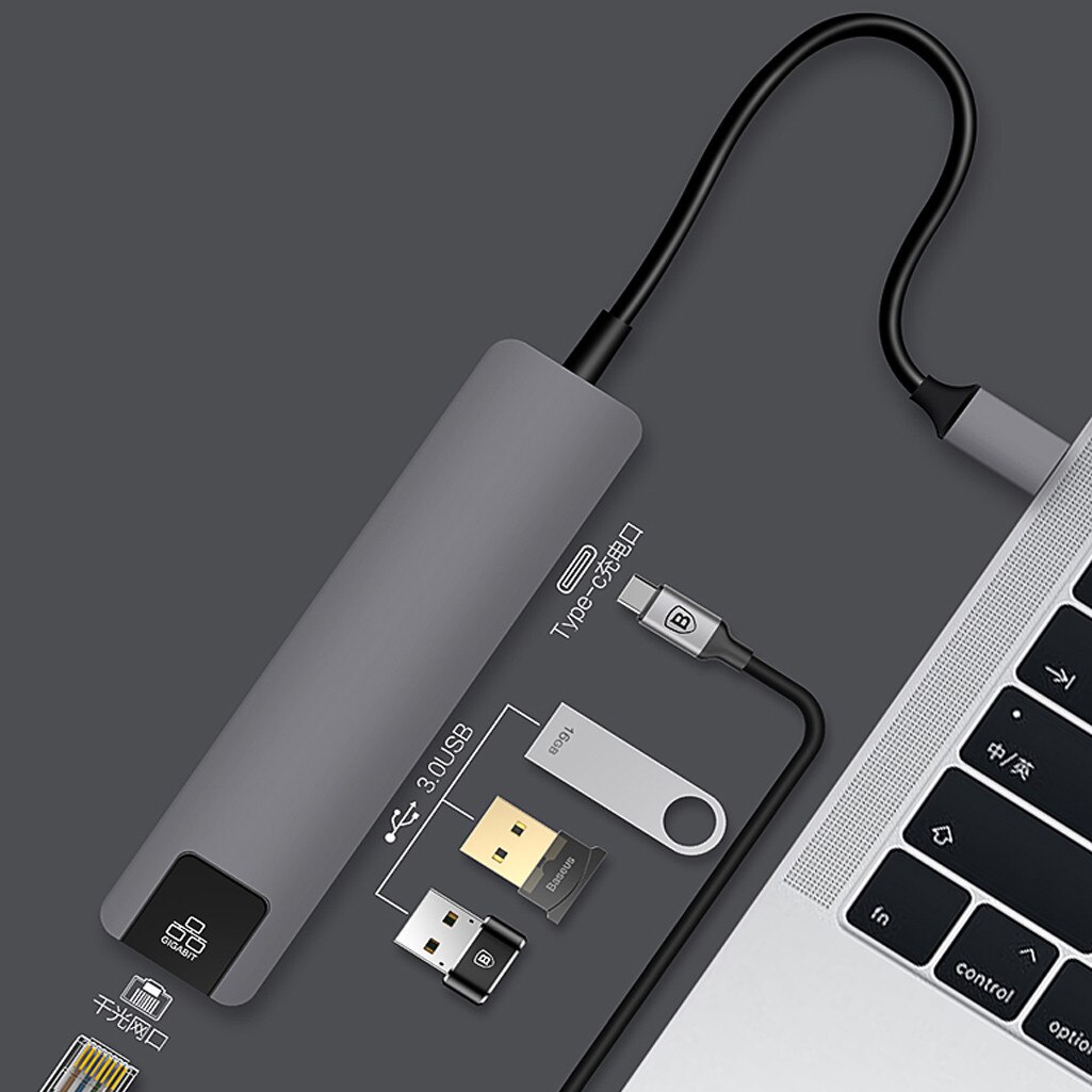 Varme -5 i 1 usb type c hub 4k hdmi usb splitter gigabit ethernet  rj45 lan adapter til macbook pro luft imac pc datatilbehør
