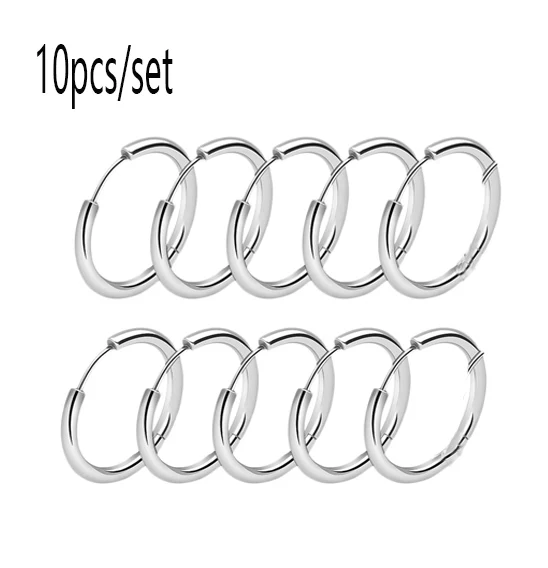 Pendientes de aro pequeños minimalistas de acero inoxidable 316L para mujer y hombre, aretes redondos clásicos, joyería para Piercing en la oreja, 10/20 piezas