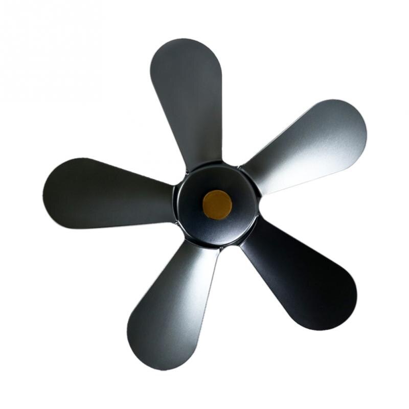 Efficient Warm 5 Blades Fireplace Fan Living Room Heat Powered Energy-Saving Winter Burner Wood Stove Low Noise Modern Household: Grey
