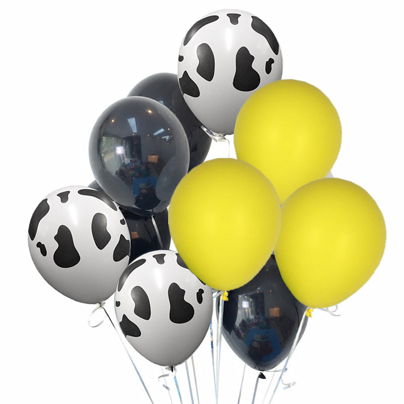 12 stk / lot tegneserie dyr globos ko print latex balloner til gård tema fødselsdagsfest indretning zabra hoved baby shower forsyninger: Lysegrøn