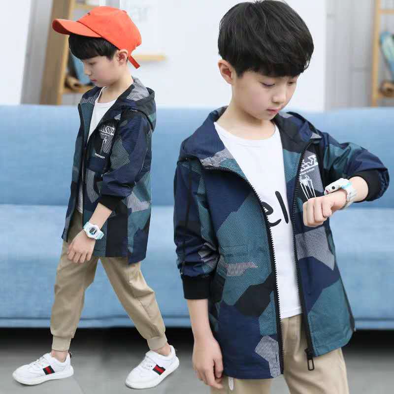Kinderen Jas Jas Voor Jongens Lente Hooded Windscherm Jas Kinderen Uitloper Waterdichte Lange Stijl Casual Sport Camouflage Jas