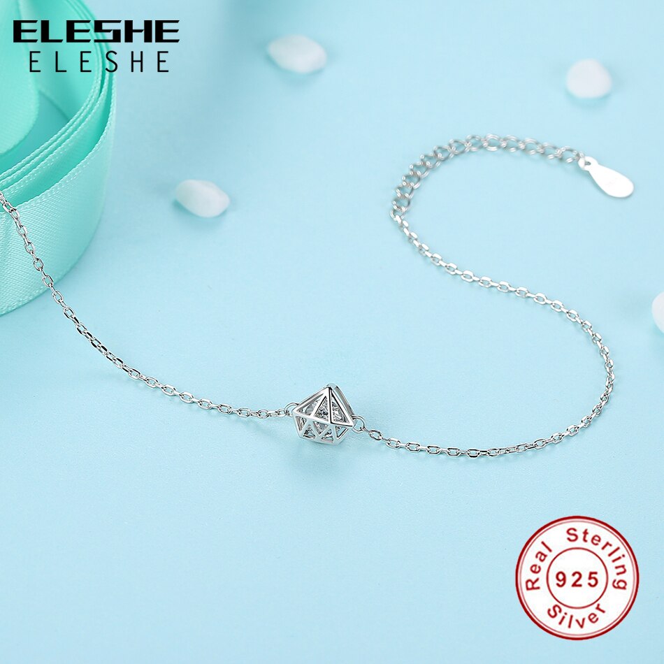 ELESHE Romantic Hollow Round Cut Clear Cubic Zirconia Charm Bracelet 925 Sterling Silver Bracelet for Women Jewelry