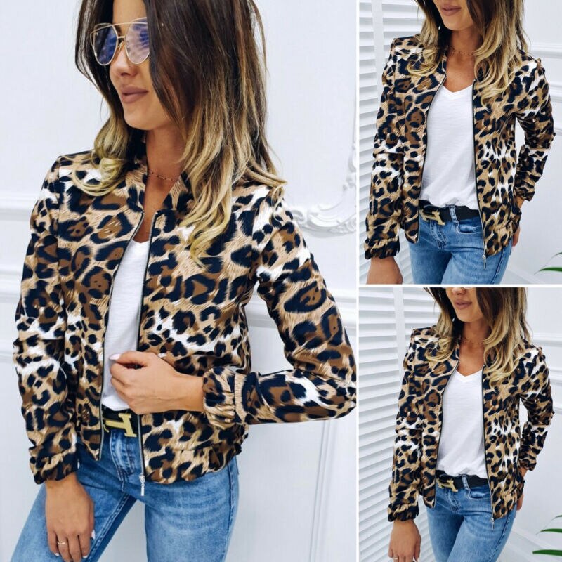 Chaquetas de para mujer, Tops con estampado de leopardo, abrigo ajustado con cremallera, chaqueta de manga larga informal para mujer, ropa para mujer, chaquetas para otoño