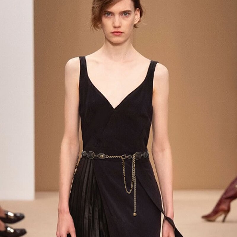 Guld kedja bälte vintage metall långa silver kedjor bälten för kvinnor midja ceinture femme midjeband klänning riem