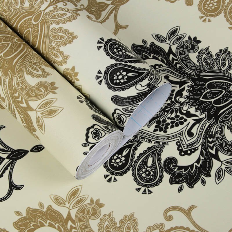 Retro self adhesive wallpaper European style rosette wallpaper luxury Floral wall paper: E / 5m x 45cm