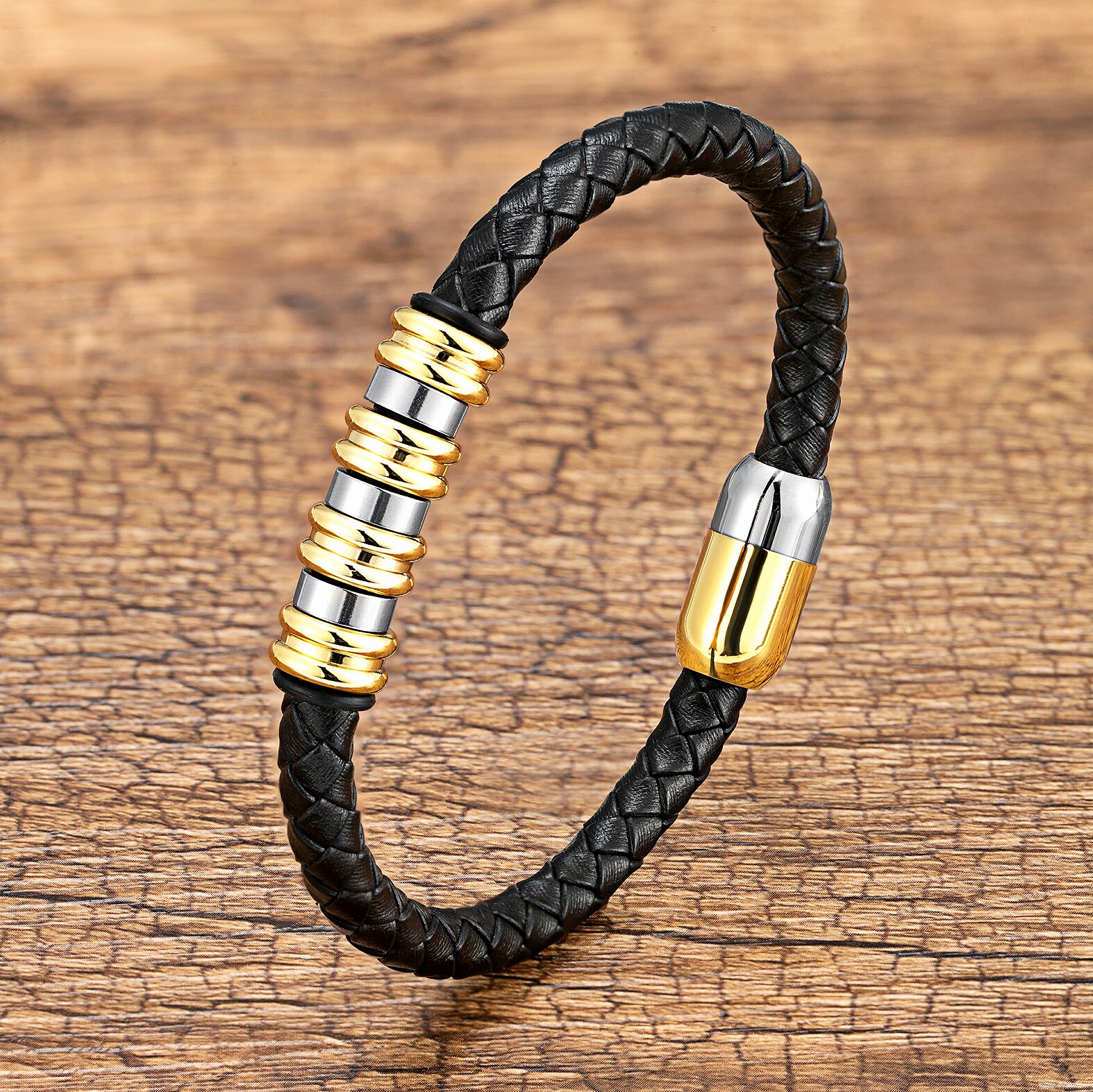 Yishucha Klassieke Stijl Eenvoudige Gevlochten Lederen Armbanden Voor Man Rvs Magnetische Armbanden Mode Mannen Sieraden