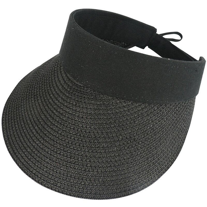 CAMOLAND Straw Hats For Women Summer Empty Top Sun Hat Outdoor Wide Brim Hiking Bucket Hat Female Beach Visors Caps: Black