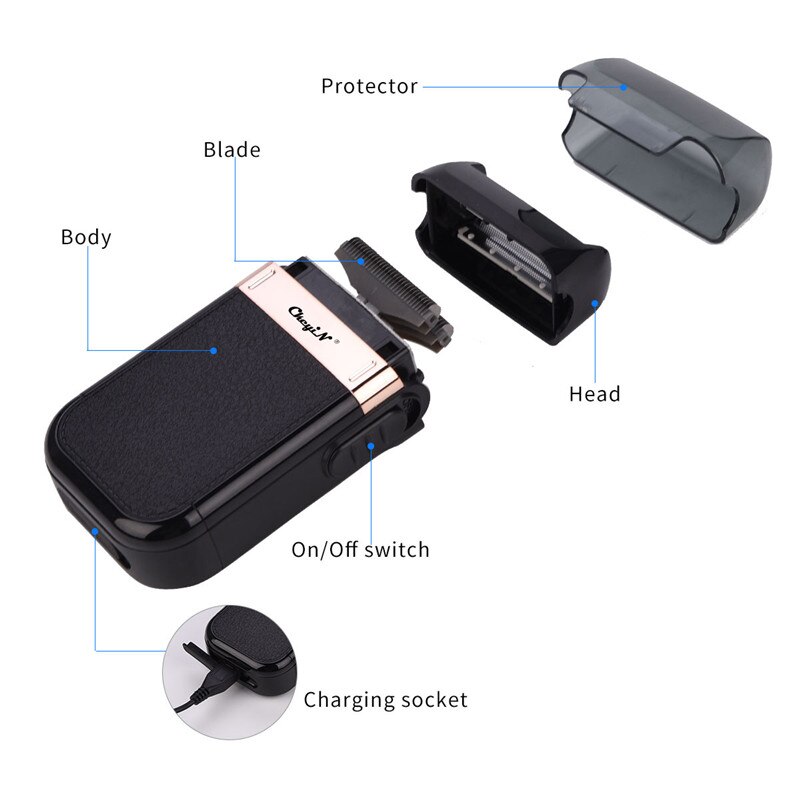 Usb oppladbar elektrisk barbermaskin to blader flytende hode gjengjeldende barberhøvel ansiktspleie menn skjeggtrimmer barbermaskin barbermaskin