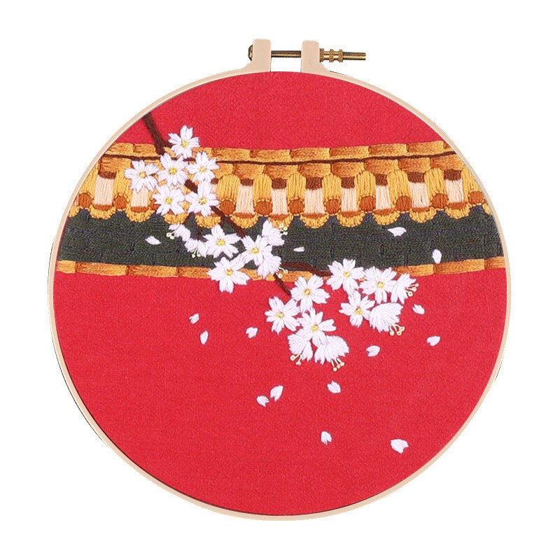 Chinese Flower Printed Embroidery kit with Hoop for Beginner Cross Stitch Needlework Swing Art Craft Painting Home Decor