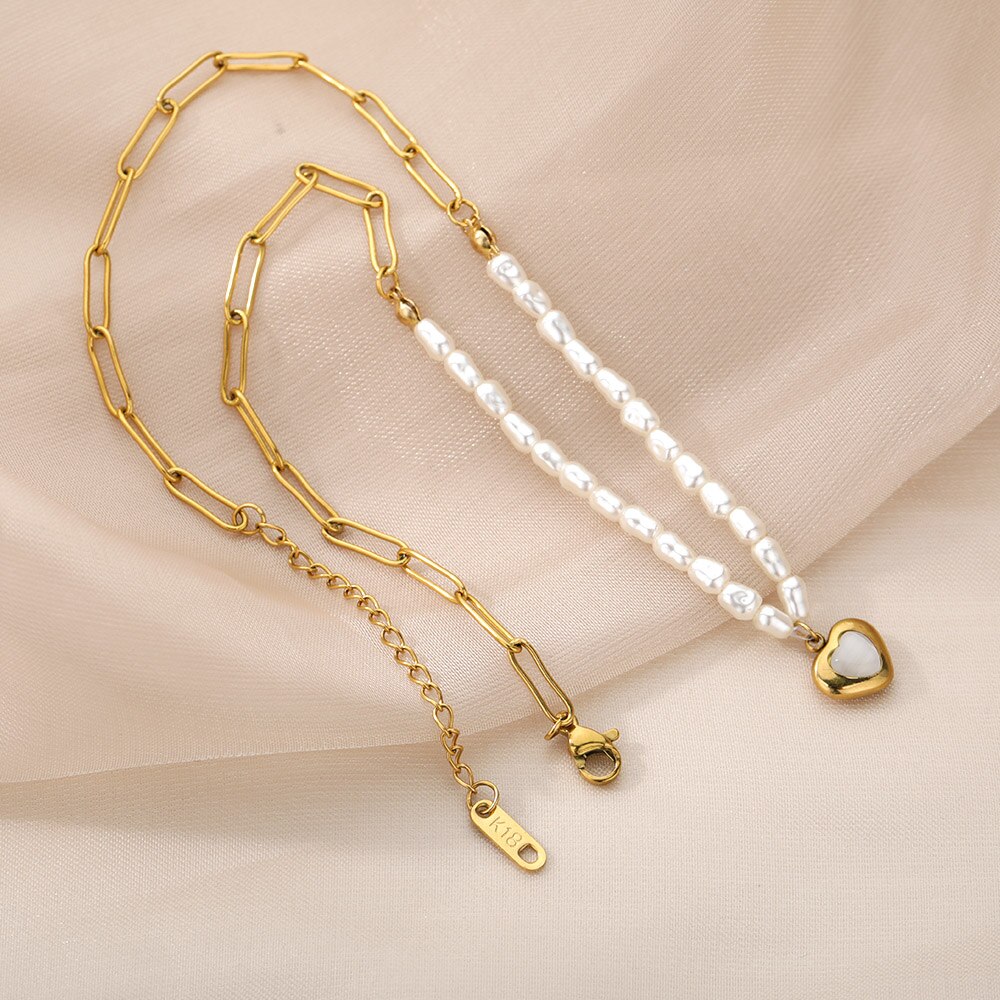 gotisch Herz Halsketten Für Frauen Edelstahl Barocke Perle Anhänger Stift Kette Halsband Halskette Femme Boho Schmuck