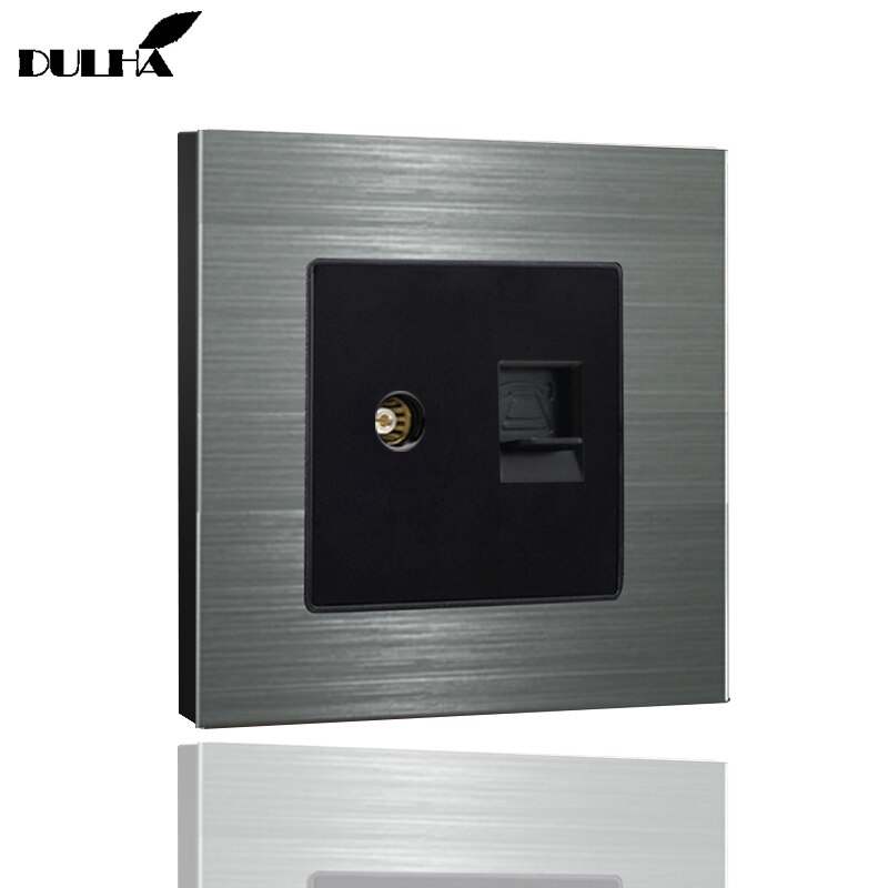 Luxurious Brushed Aluminum Panel Telephone & Television Wall Socket Electrical TV Aerial Socket + RJ11 Jack Plug TEL Outlet