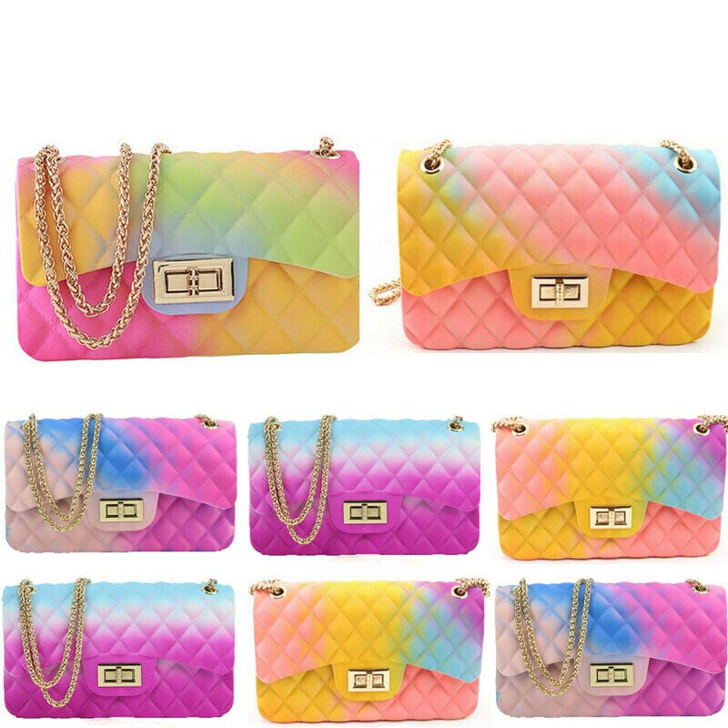 Women Ladies Jelly Chain Bag Women's Rainbow PVC Bag Shoulder Bag Handbag