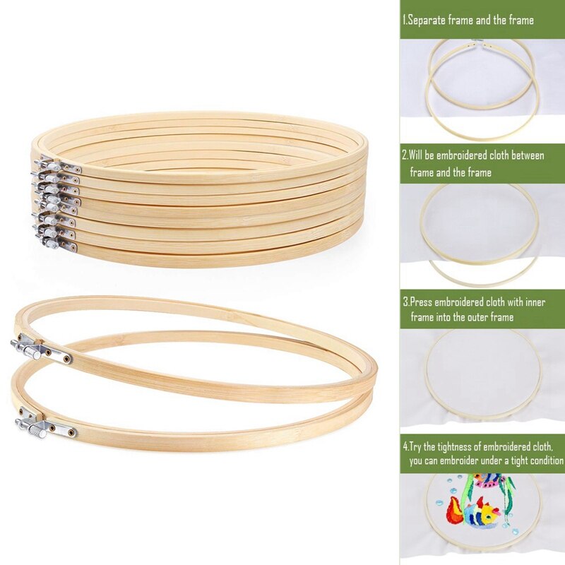 10 Pieces 8 Inch Embroidery Hoops Round Adjustable Bamboo Circle Cross Stitch Hoop Ring Bulk for Art Craft Handy Sewing