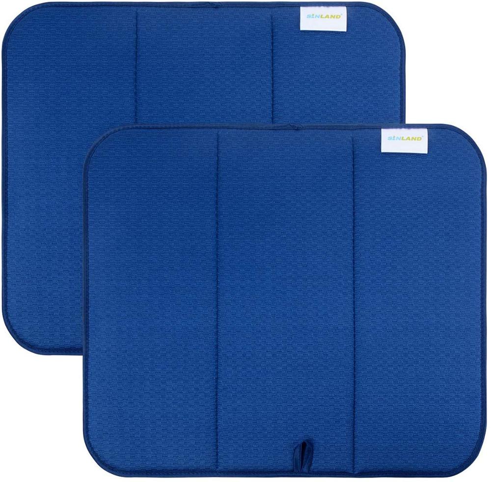 Sunland Home Microfiber Dish Drying Mat Dish Drying Rack Pads Kitchen Counter Mat Super Absorbent 16InX18In 2 Packs: dark blue