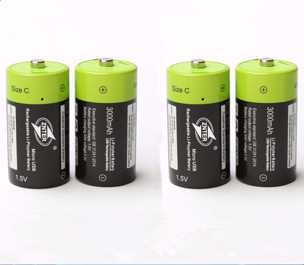 ZNTER 1.5V 3000mAh rechargeable battery C size USB rechargeable lithium polymer battery charged by Micro USB cable: 4PCS Battery