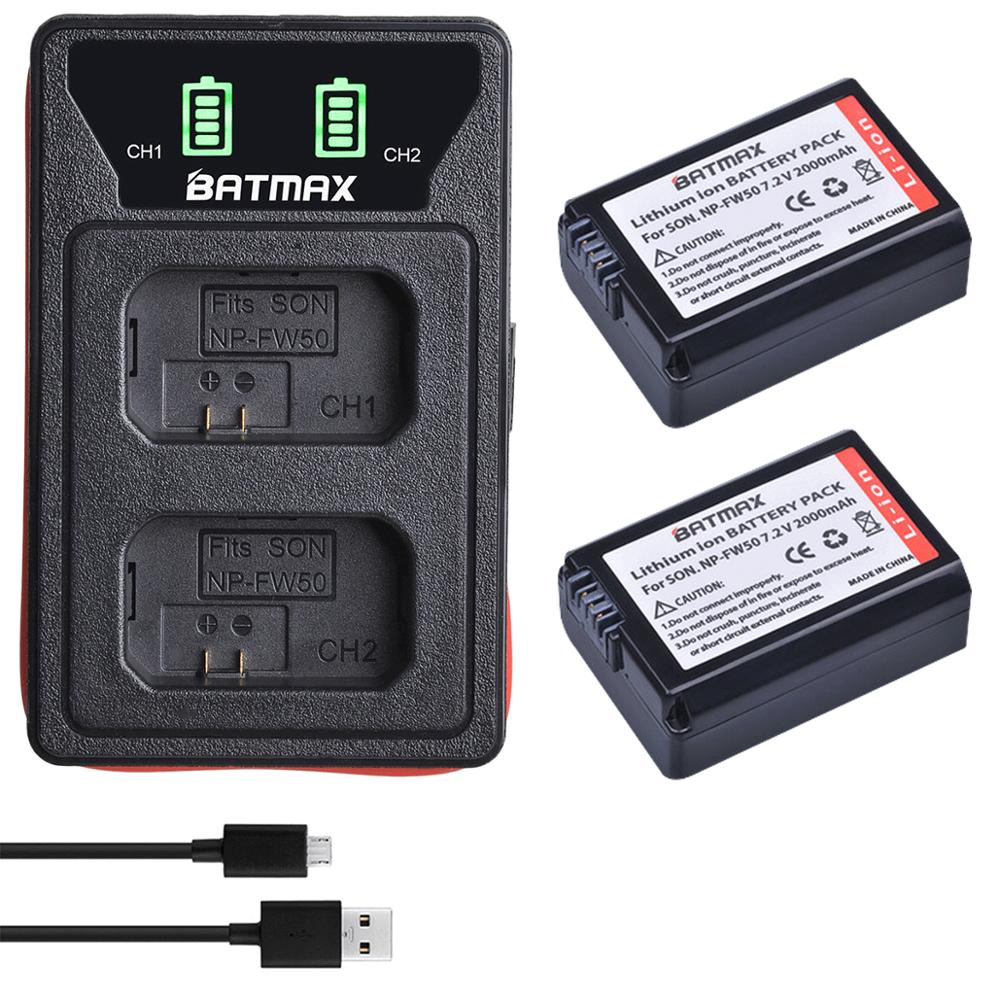 Batmax 2000mAh für Sony NP-FW50 Batterie + LED Dual Ladegerät für Sony a37 eine 7 7R II 7S a7S a7R II a6000 a6400 NEX-7 DSC-RX10 ZV-E10L: 2B with charger