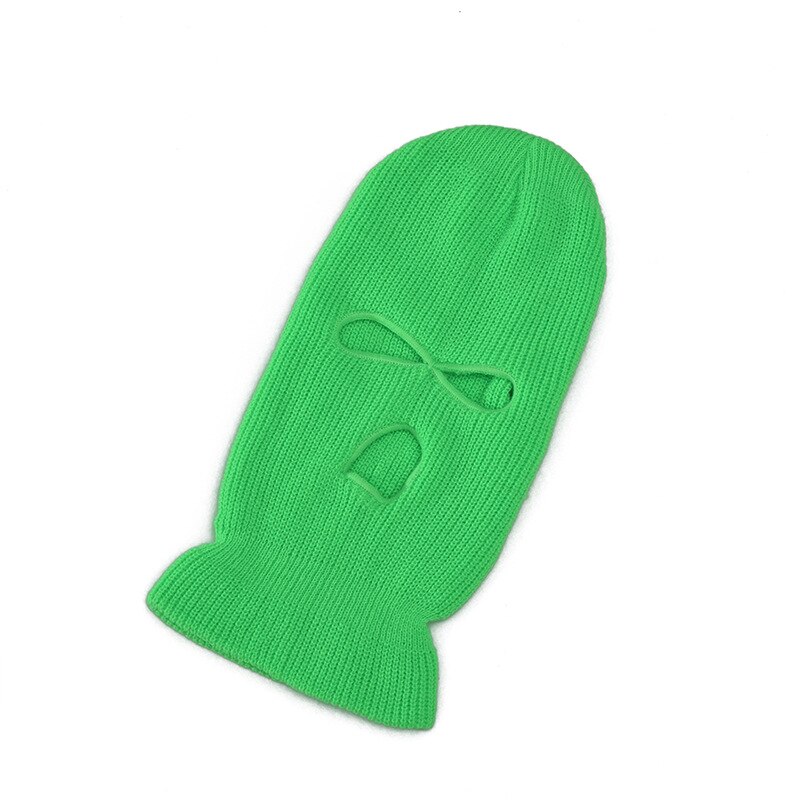 Novel Ski Mask Knitted Face Cover Winter Full Face Mask for Winter Outdoor Sports Winter Three 3 Hole Balaclava Knit Hat: Fluorescent green