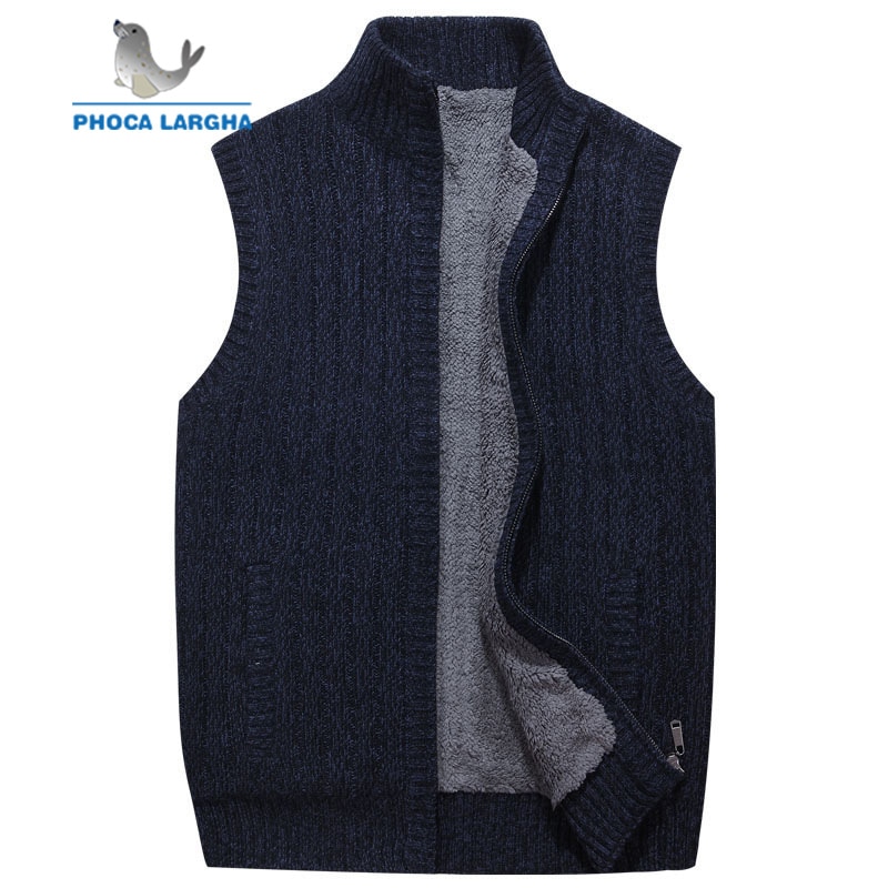 Herr ulltröjor väst kofta manlig varm tröja business casual ärmlös stickad väst jacka solid fleece sweatercoat homme