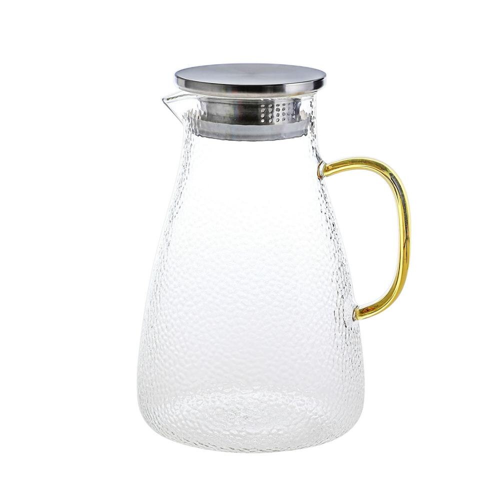 1.5l/2l genomskinligt glas vattenkanna kanna värmetålig karaff saft tekanna vattenkokare kanna med rostfritt stål lock: 2l