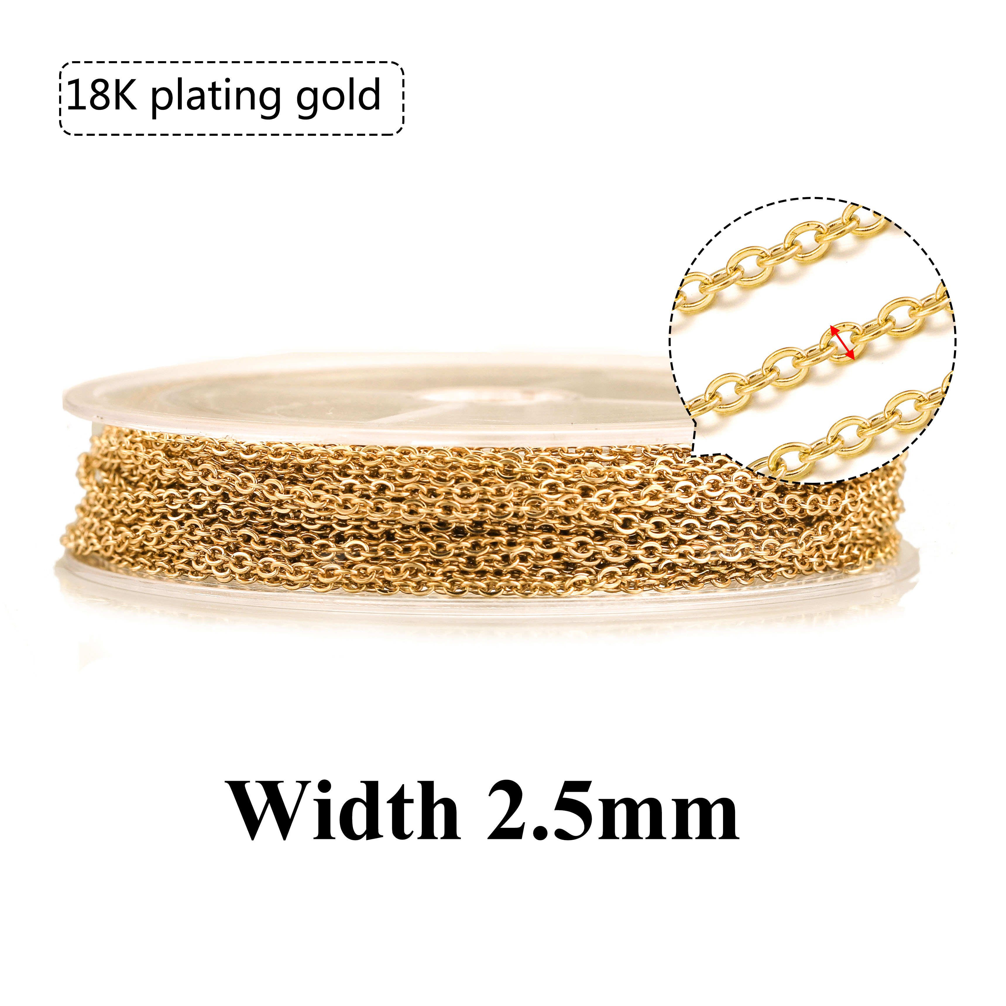 10 m/rol roestvrij staal plat kabel ketting bulk voor zilver rose gouden ketting 1 mm 1,5 mm 2 mm 2,5 mm ketting diy sieraden materialen: Zilver
