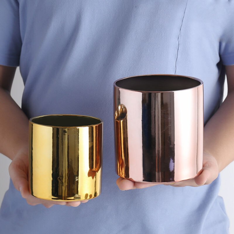 nordisch Goldene Keramik Überzug Blume Topf Balkon Kaktus Orchidee Sukkulenten Pflanzer Blumentopf Schreibtisch Handwerk Dekorative Ornamente