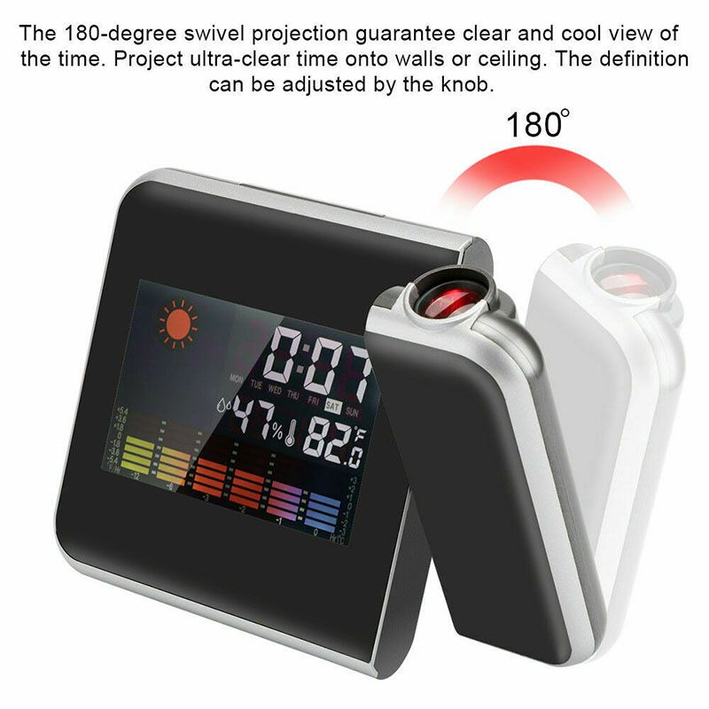 Digital Alarm Clock LED Projection Temperature Thermometer Desk Time Date Display Projector Calendar USB Charger Table Clock