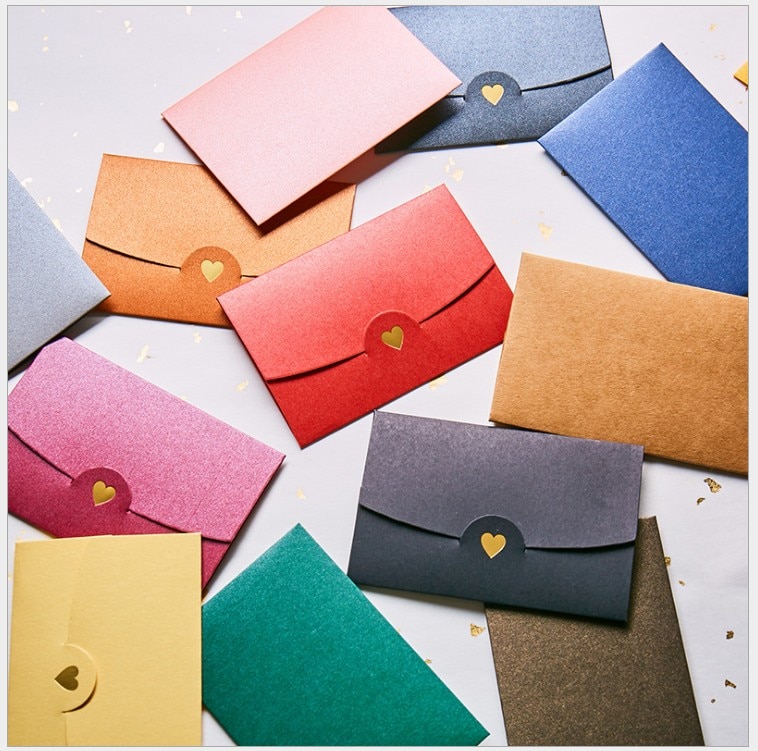 Mini enveloppe vintage et vierge avec perles colorées pour mariage, 40 pièces, invitation, amour, papier, enveloppe dorée de 11 couleurs