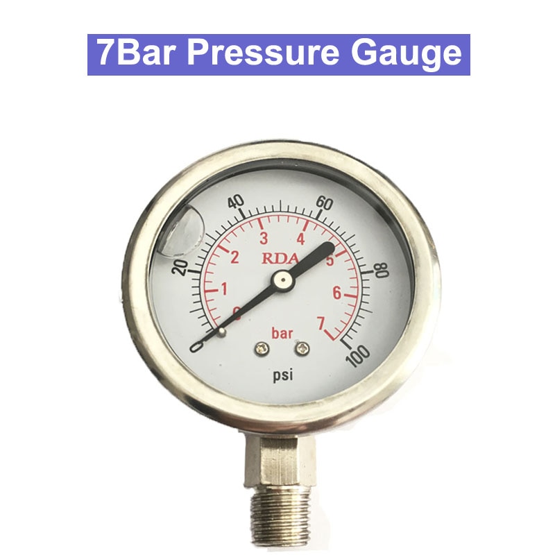 Manómetro hidráulico de agua y aire, manómetro de presión lleno de líquido de acero inoxidable de 0-100Psi, 7Bar/14 Bar/11Bar, rosca de 1/4