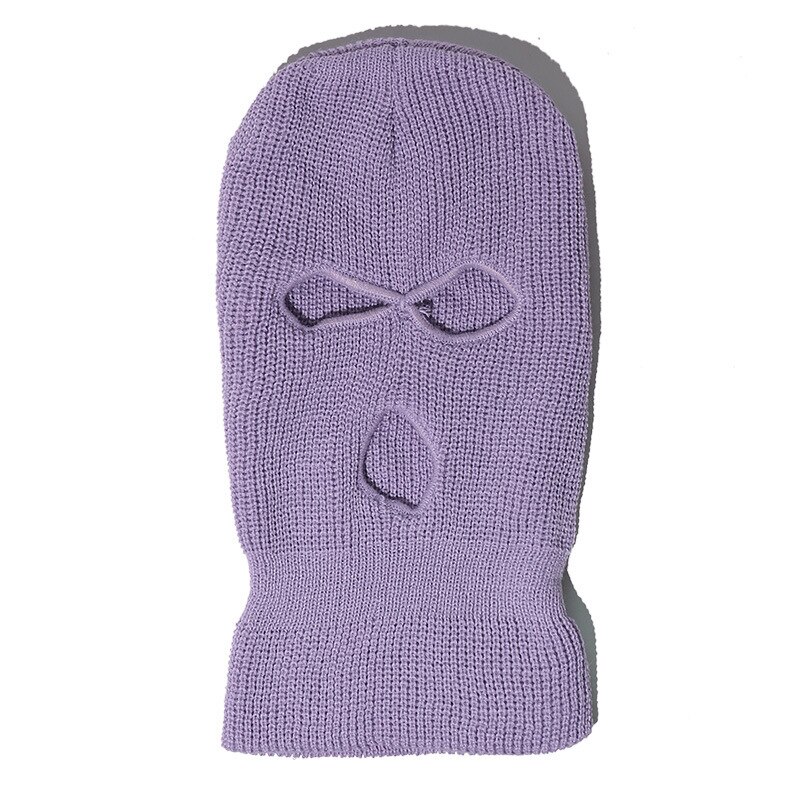 Novel Ski Mask Knitted Face Cover Winter Full Face Mask for Winter Outdoor Sports Winter Three 3 Hole Balaclava Knit Hat: Light purple