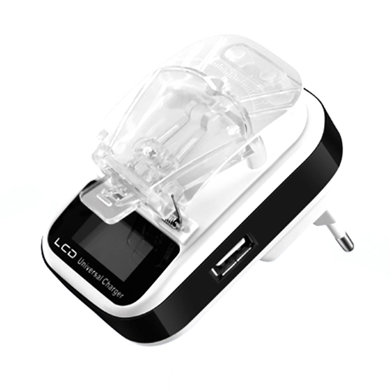 Universal Battery Charger Travel USB Wall Charging With LCD Display For Mobile Cell Phone Camera: WHITE