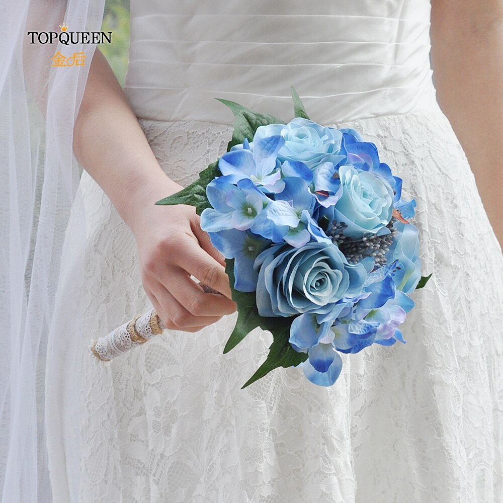 Topqueen Bridal Wedding Boeket Bloemen Bruiloft Boeket Kunstbloemen Blauw Boeket Bruiloft Bloem Boeket F16