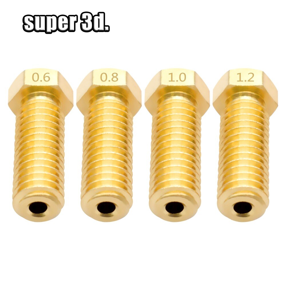 Boquilla de volcán de metal y latón, 2 uds., 0,4/0,6/0,8/1,0/1,2mm para impresoras 3D, piezas de boquilla extrusora alargadas de volcán hotend M6 de 1,75mm