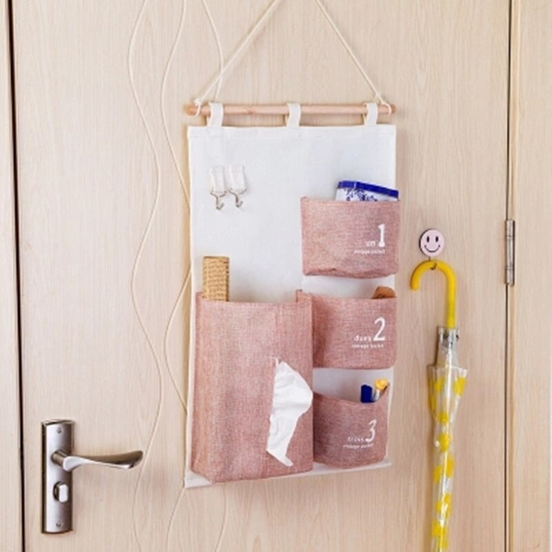 Sac suspendu multicouche en coton lin | Porte étanche, armoire de rangement murale, étagère de décoration de la maison, salle de bains, organisateur de cuisine