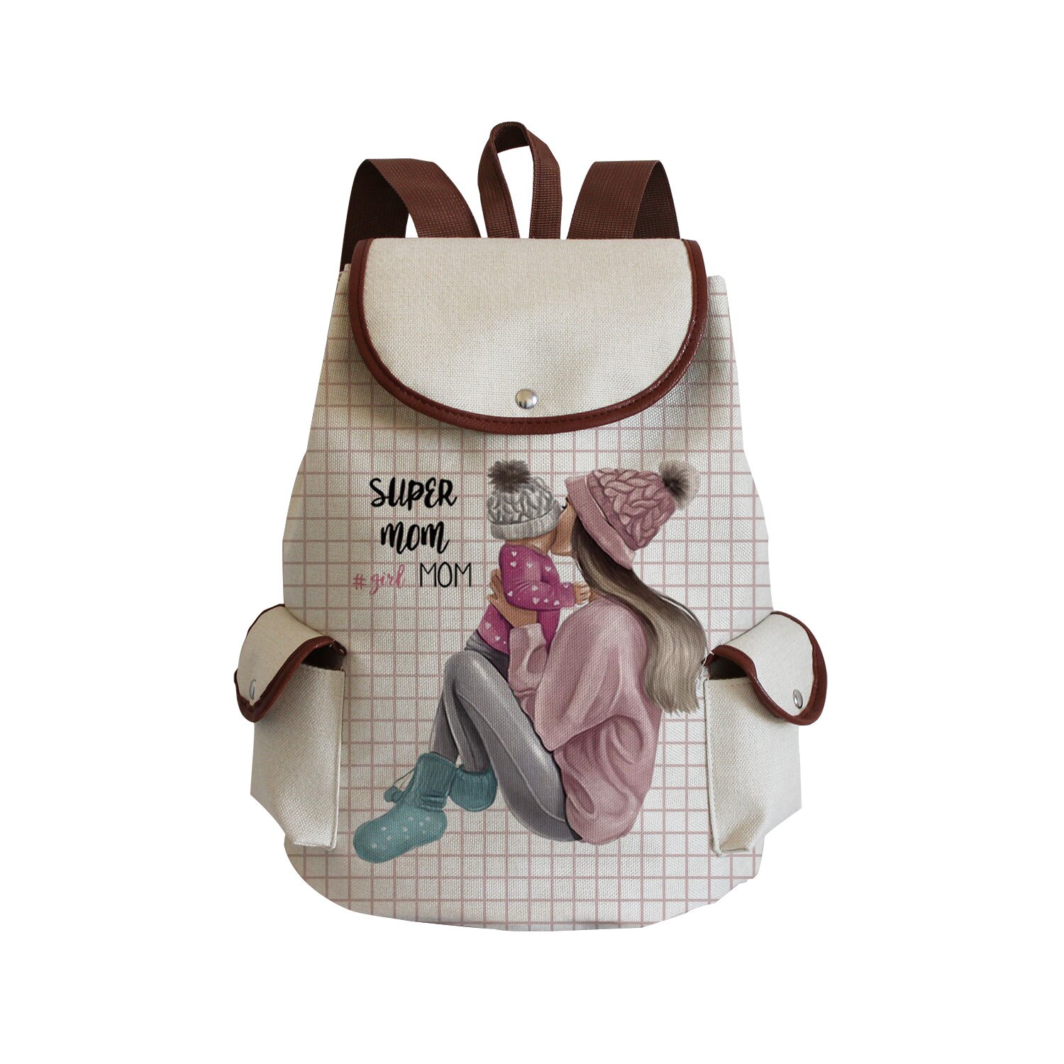 Large Capacity Drawstring Backpack Women Preppy Style Cartoon Super Mom Life Momlife Mama Mama Portable Linen Backpack Book Bag: sj3021 Mom Bag