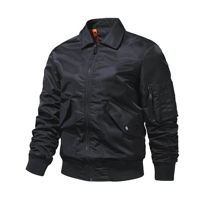 Chaqueta de piloto de la Fuerza Aérea MA1 para hombre, traje de béisbol de color sólido, chaqueta de trabajo de gran tamaño, de , temporada de otoño,: M / Negro