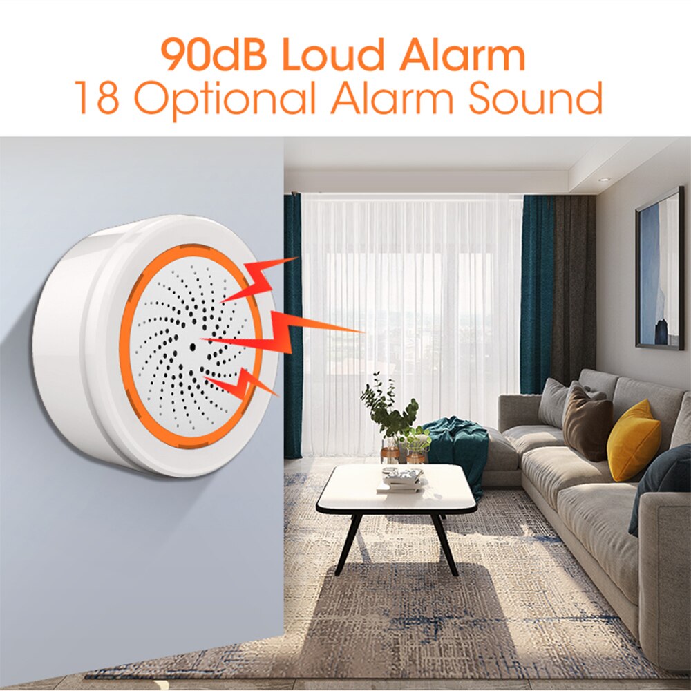 USB Siren Alarm Sensor Smart Temperature and Humidity Sensor Sound and Light Alarm Compatible with 2.4GHz Home Security Zigbee