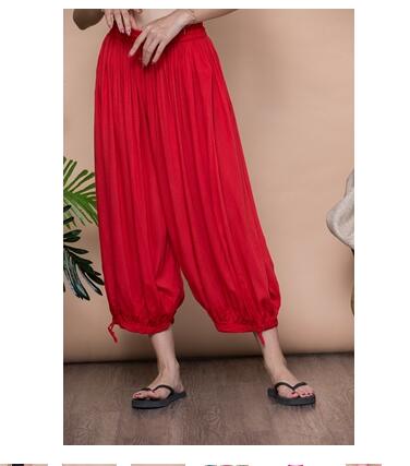 Pantalones de algodón para mujer, pantalón de pierna ancha, cómodo y fino, 8 colores, primavera y verano: D