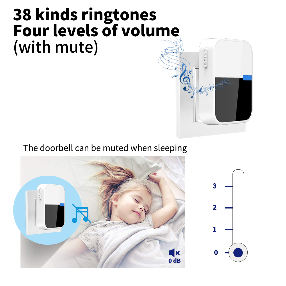 Outdoor Wireless Doorbell Waterproof Push Button No Baterry Required Self-powered Acrylic Panel 38 Songs Ring Door Bell