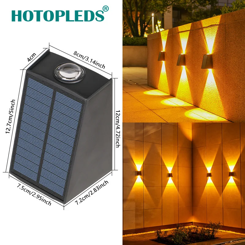 2 led solcelledrevne utendørslamper, vanntett atmosfærebelysning, dekorativ vegglampe for hage, veranda, balkong, gangvei, campingdeko: Gul
