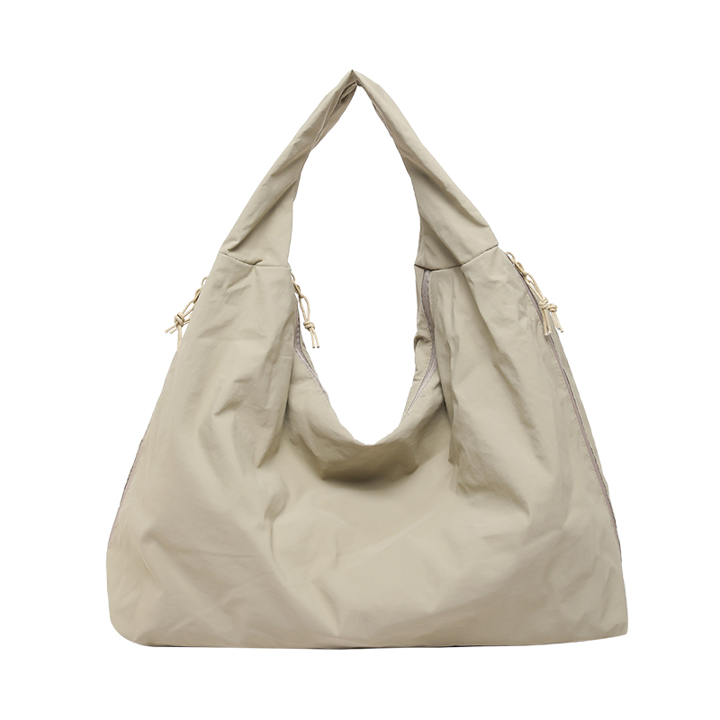 Bolso de compras grande de tela suave de color sólido, bolso de gran capacidad para viajes diarios, bolso grande de hombro: Caqui