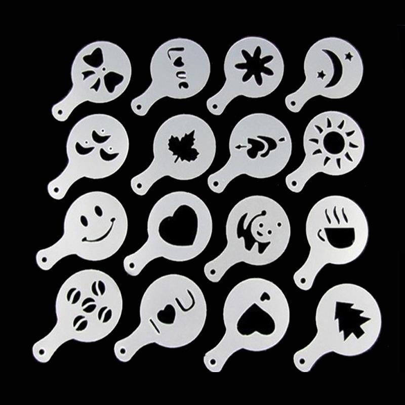 Art Coffee Stencils Decorating Latte 16 PCS/Set Coffee Tool C0ffee Decorating Mold Shaker