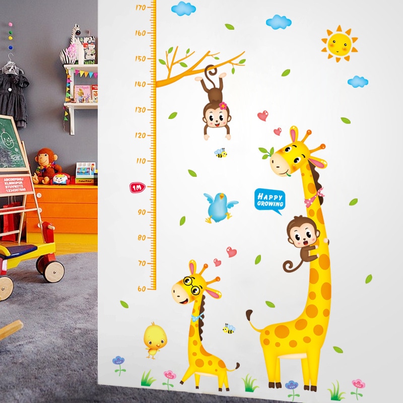 Giraffe En Monkey Muurstickers Hoogte Heerser Maatregel Kinderkamer Kinderkamer Nursery Voor Party Decoratie Leuke Dieren