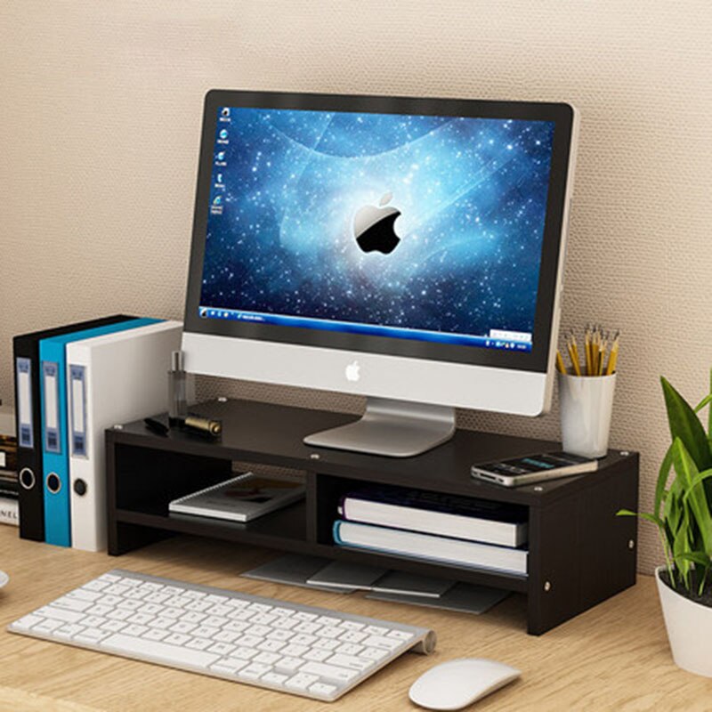 Computer Monitor Drawer Pad High Screen Base Office Desktop Storage Shelf Wood: black partition