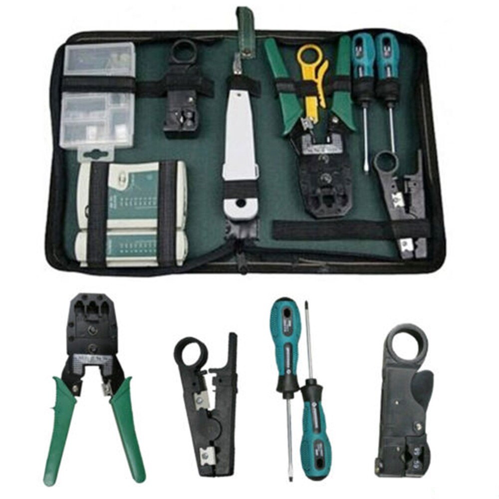 Rj45 rj11 crimper lan netværk internet kabler crimp kabel tester håndværktøj kit kabel tester stripper cutter 3 vejs crimper værktøj