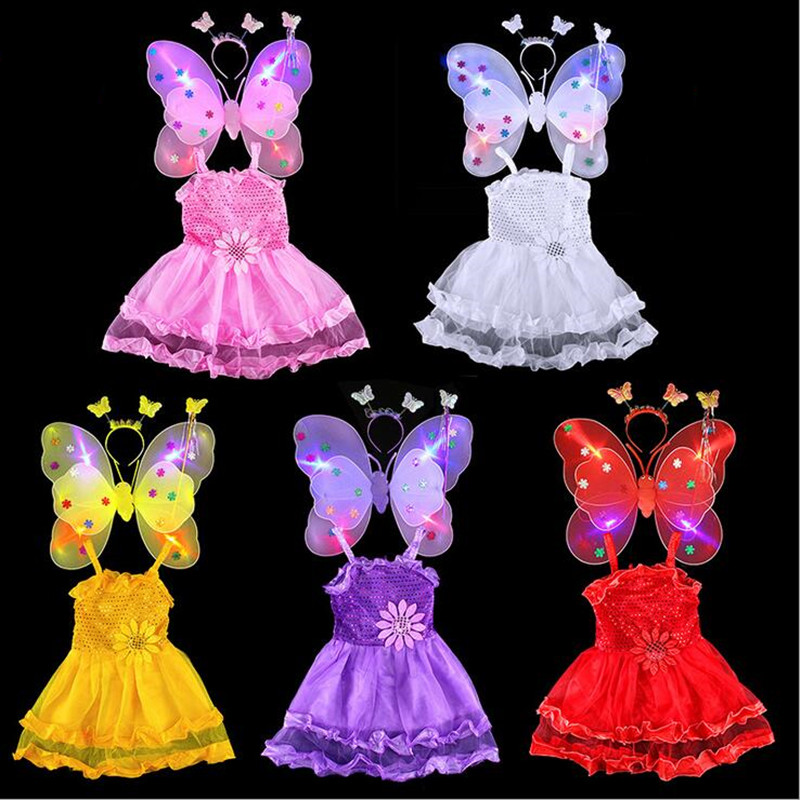 Kinder Mädchen Fee Prinzessin Schmetterling Stirnband Flügel Zauberstab Sticks Kleid Kostüm Cosplay Requisiten Geburtstag Party Kleid Decor Purim