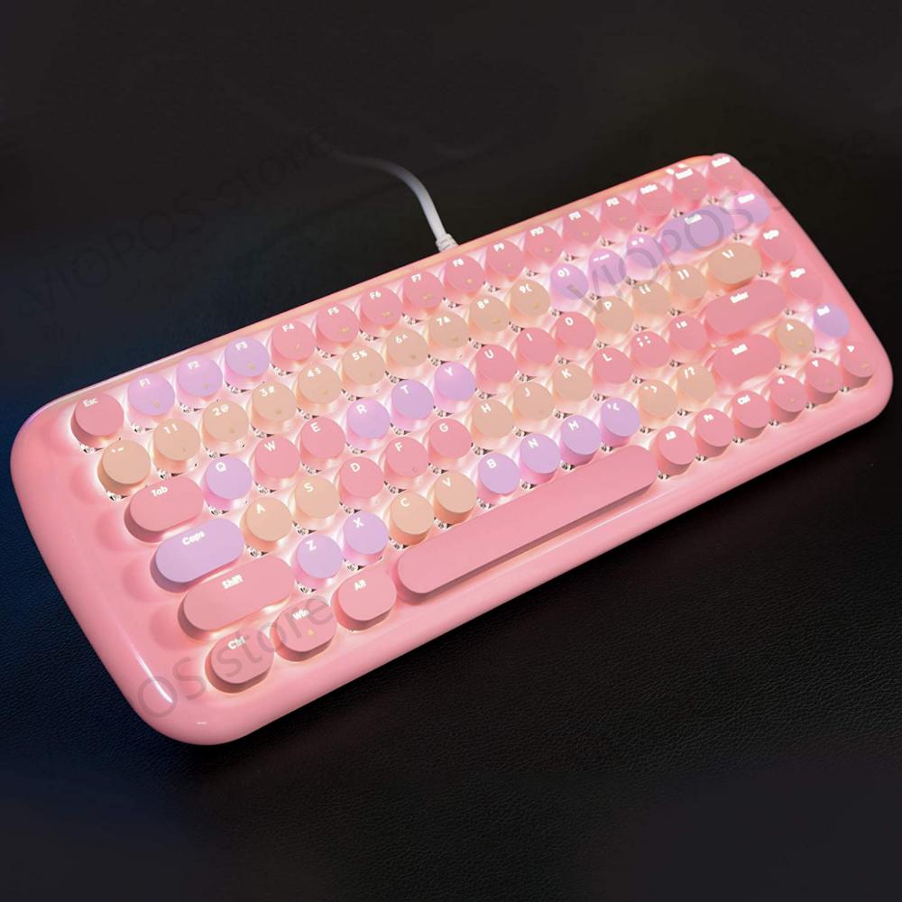 Mofii-Teclado mecánico Candy para videojuegos, teclas redondas con cable para chica, interruptor azul, para oficina, con retroiluminación para Notebook/tableta