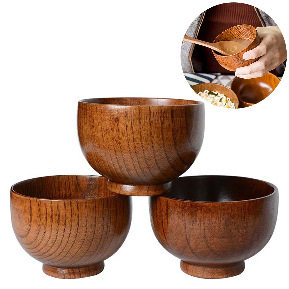Duurzaam Japanse Stijl Houten Kom Soep/Salade Rijst Noedels Bowls Natuurlijke Hout Eten Kom Voor Kinderen Servies