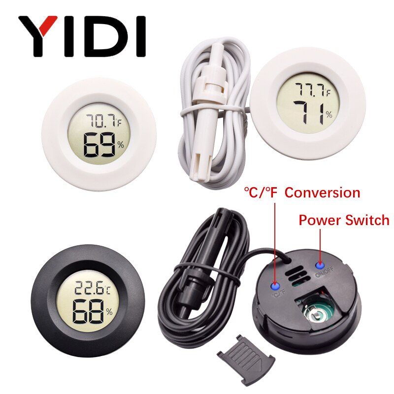 LCD Digital Thermometer Hygrometer, Conversion Incubator Aquarium Temperature Humidity Gauge Meter Probe Sensor Detector