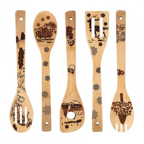 Juego de pala antiadherente de bambú para cocina, cuchara gruesa resistente al calor, 5 piezas: 1