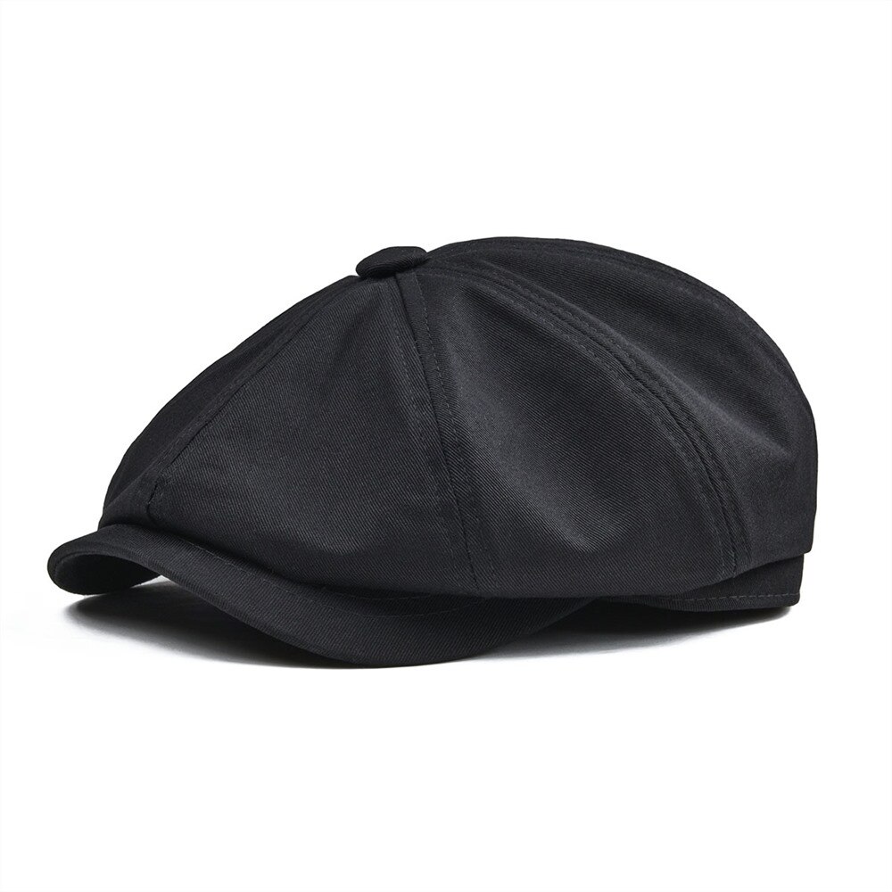 Grand grand casquette gavroche hommes sergé coton huit panneau chapeau femmes boulanger garçon casquettes kaki rétro chapeaux mâle Boina béret 003: Black / 56-57cm